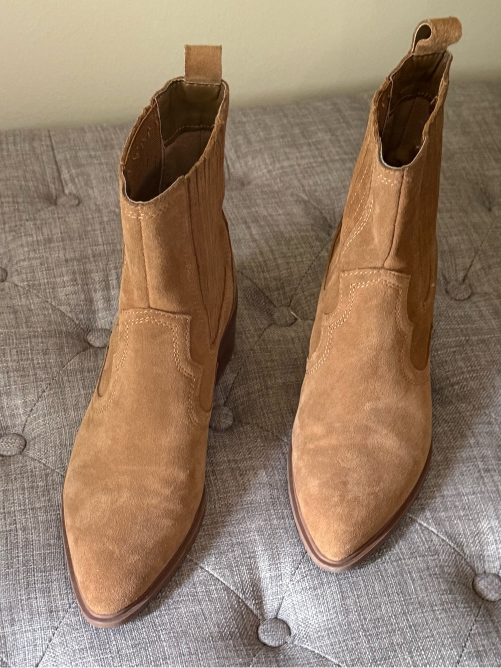 Dolce Vita Tan Suede Pointed-Toe Chelsea Booties